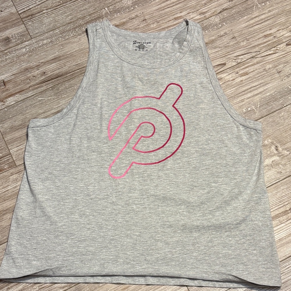 Peloton Heather Gray Tank with Pink Emblem